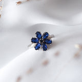 Flower Blumen Ring Silber blau