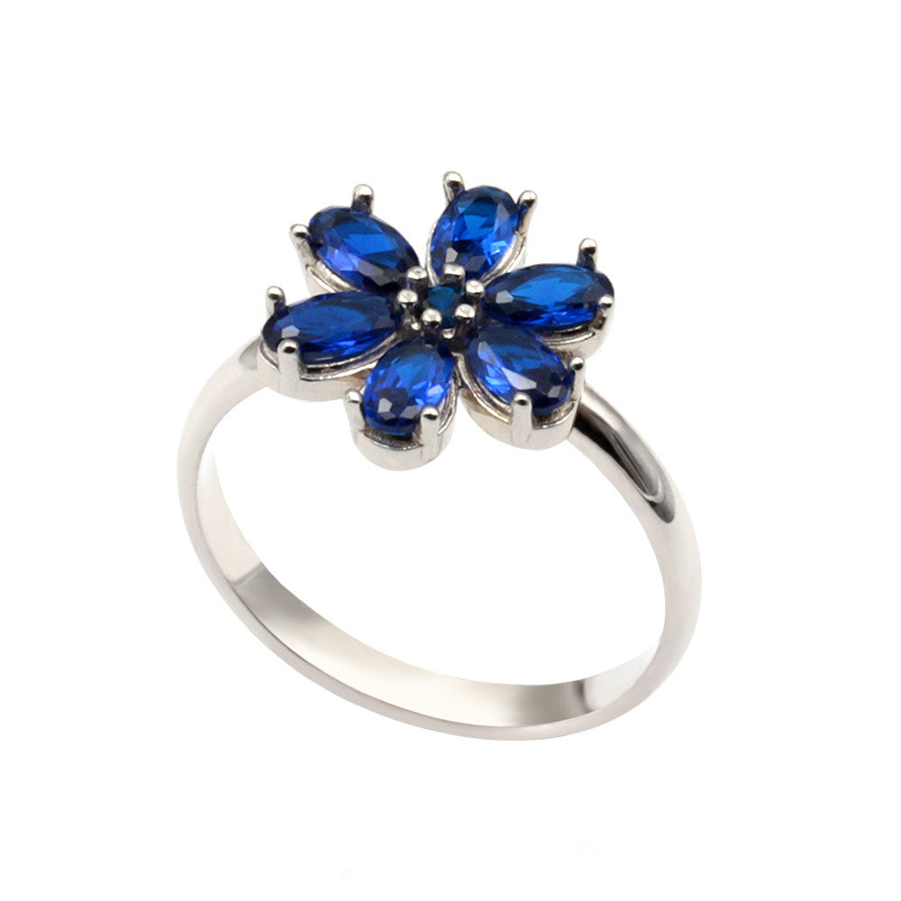 Flower Blumen Ring Silber blau