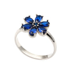 Flower Blumen Ring Silber blau