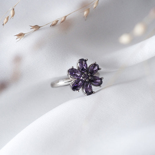 Flower Blumen Ring Silber violett