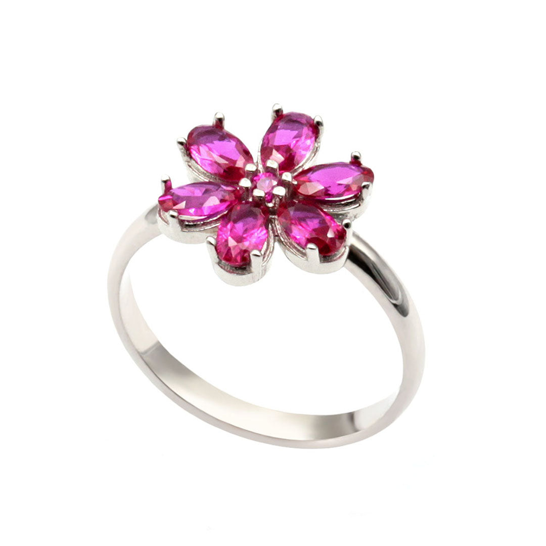 Flower Blumen Ring Silber pink